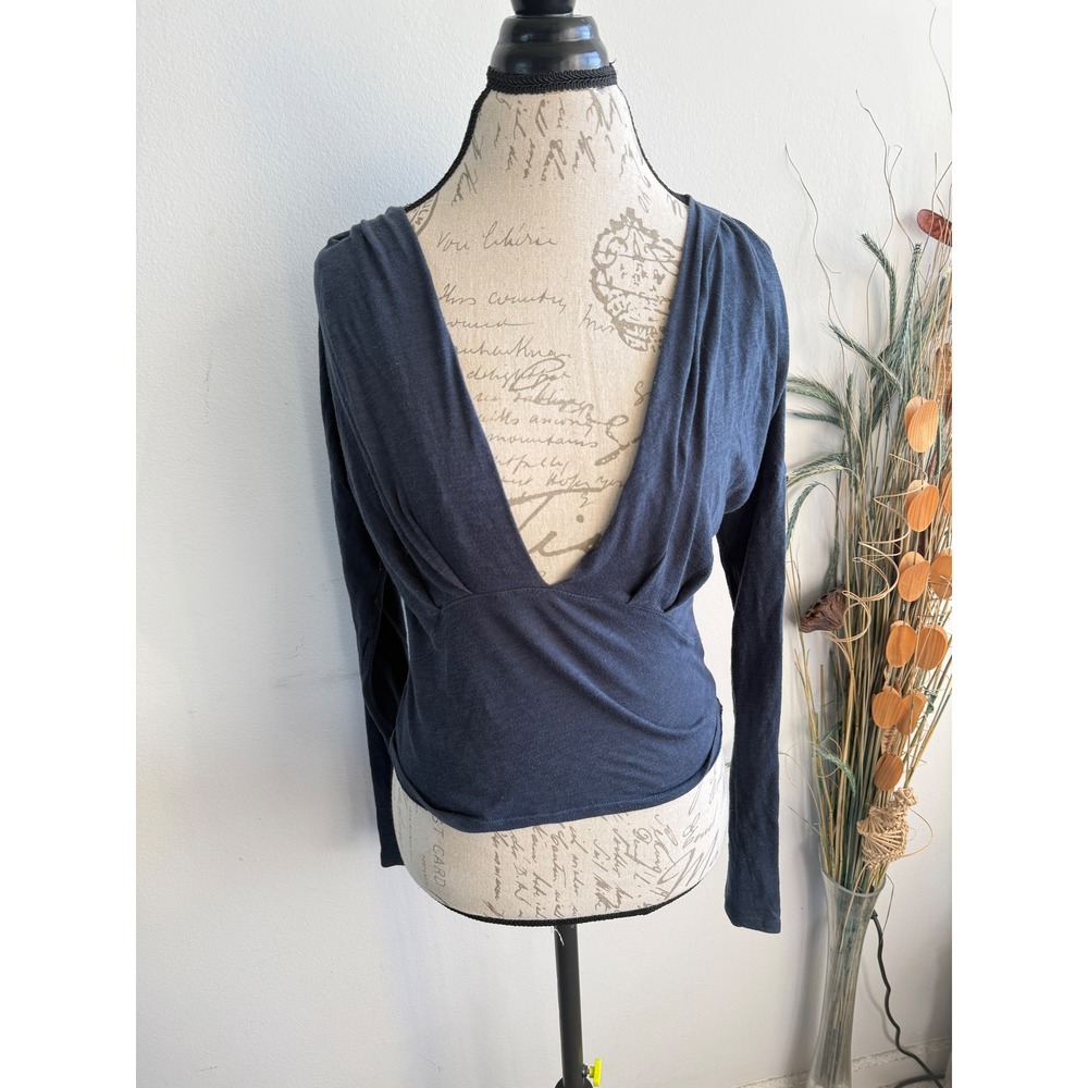 We The Free Free People Navy Blue Deep V-Neck Long Sleeve Empire Waist Top‎ L